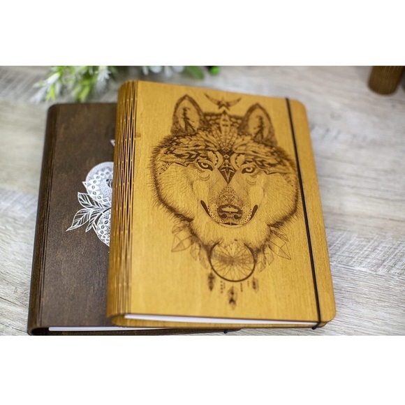 Mystical Wolf Engraved Wooden Journal - Picture 4 of 15